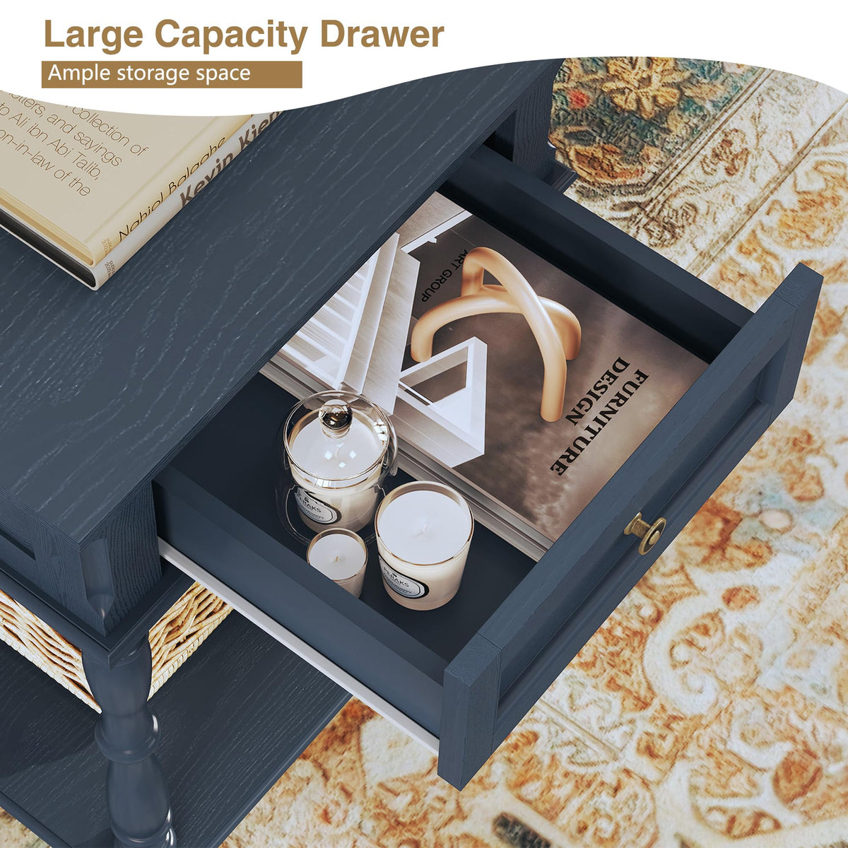 Blue Nightstands Set of 2 with Charging Station & Storage Shelf E172