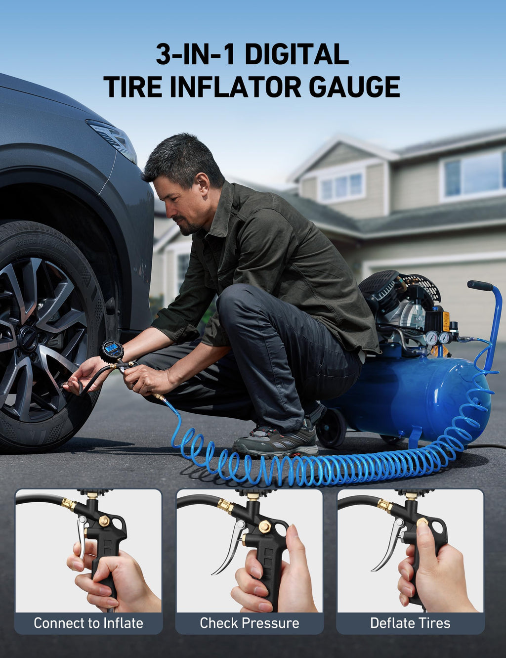 Digital Tire Pressure Gauge with Inflator 3-250 PSI A263155