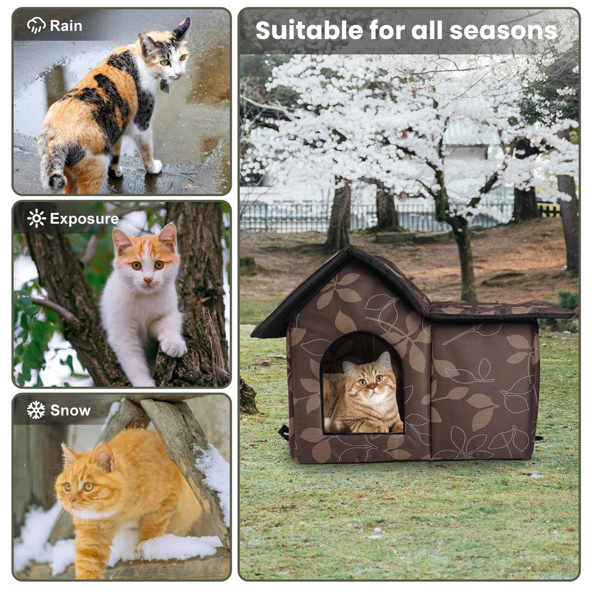 Weatherproof Collapsible Outdoor Cat House with Mat W90311