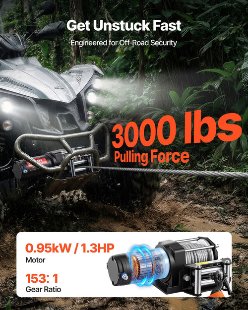 12V DC Electric Winch with Steel Wire Rope and Wired Remote Control P39953
