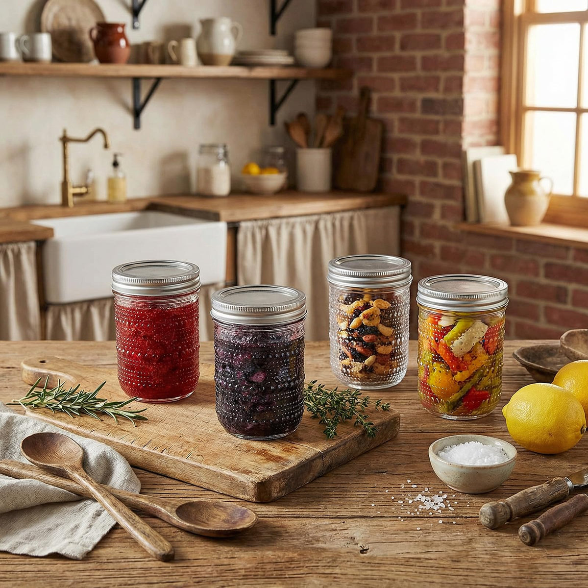 6-Pack 16 oz Wide Mouth Glass Mason Jars with Lids T373765