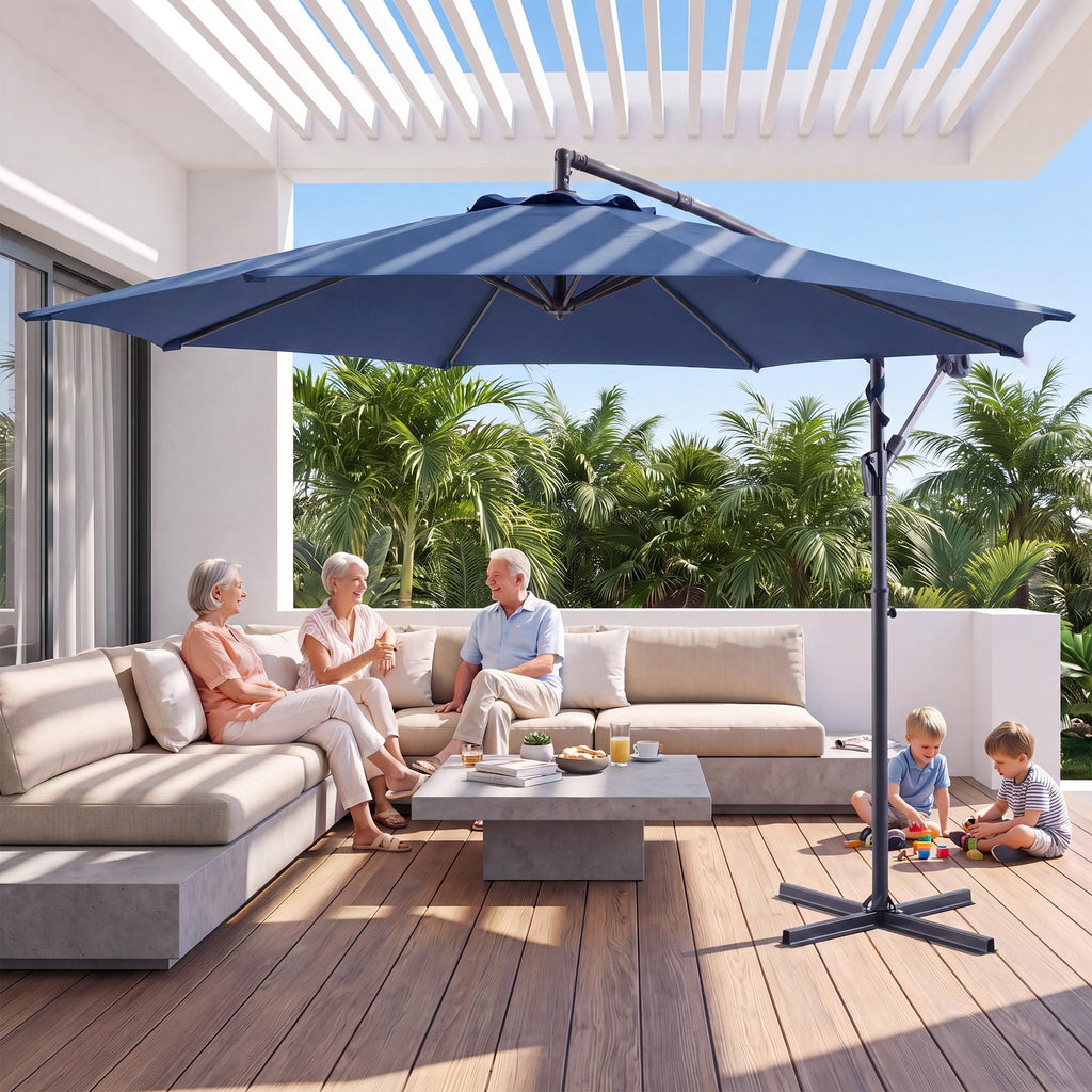 10ft Navy Blue Offset Cantilever Patio Umbrella D7391