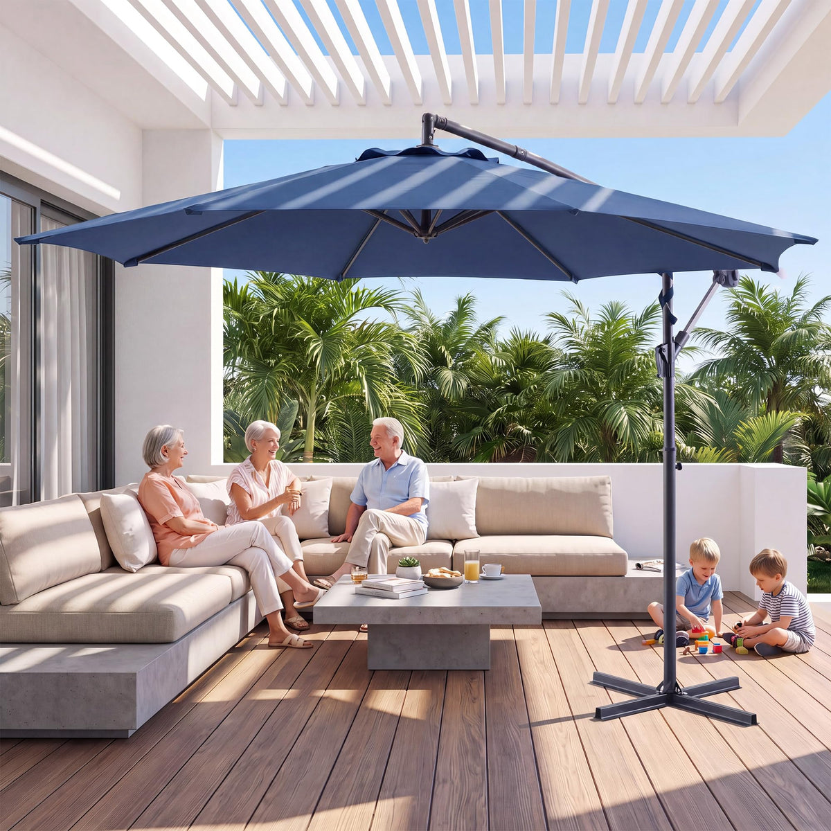 10ft Navy Blue Offset Cantilever Patio Umbrella D7391