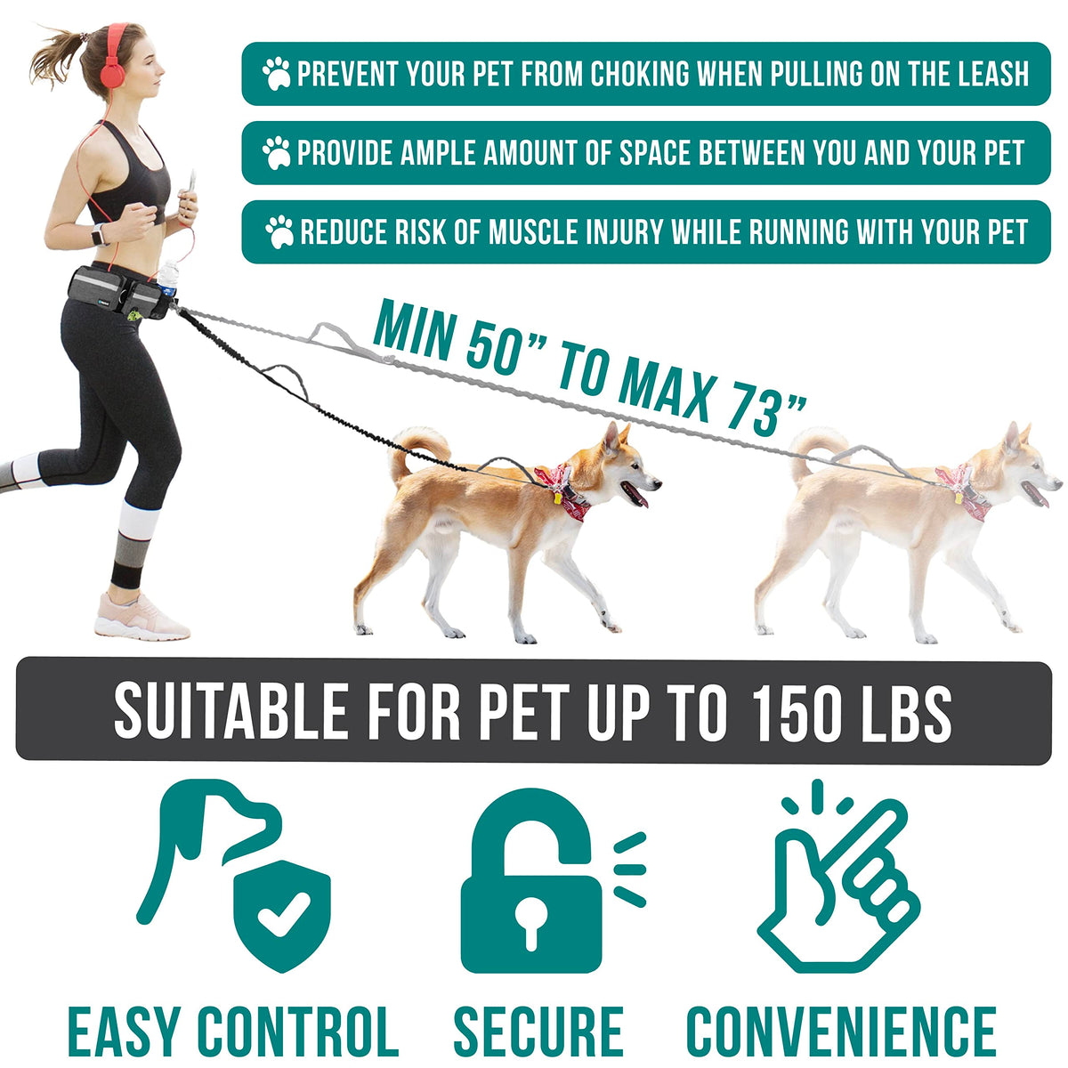 Hands Free Dog Leash with Waist Belt Bag N436