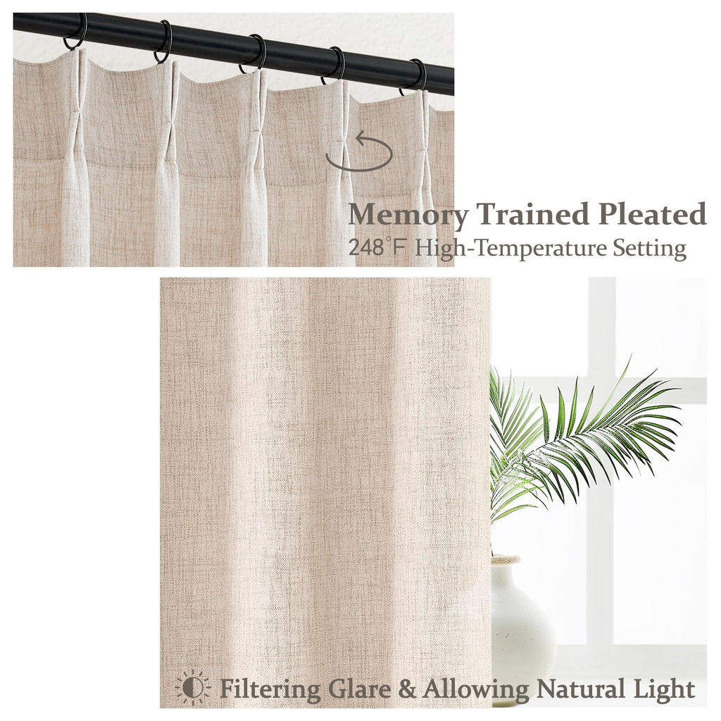 Light Filtering Semi Sheer Linen Curtains 96 Inches 2 Panels Set U55226