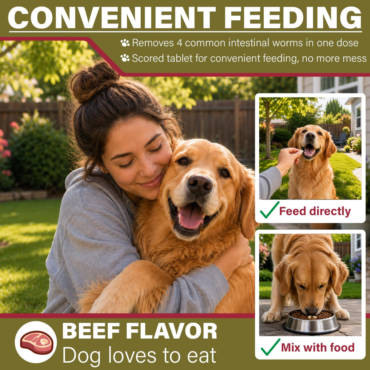 Chewable Dewormer for Dogs Over 45 lbs, 50 Beef Flavored Chewables F697455