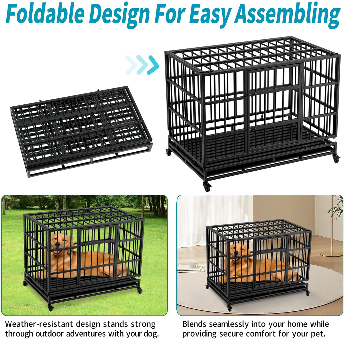 48" Metal Dog Crate with Tray & Wheels I516196