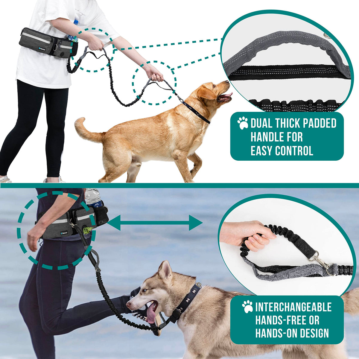 Hands Free Dog Leash with Waist Belt Bag N436