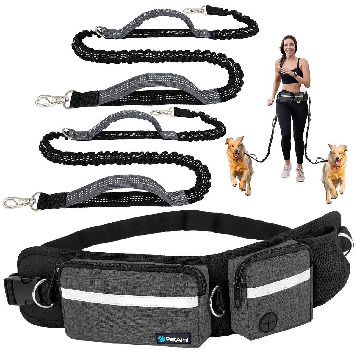 Hands Free Dog Leash with Waist Belt Bag N436
