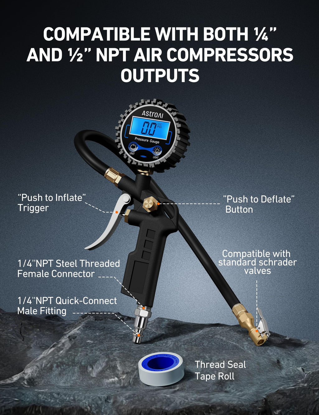 Digital Tire Pressure Gauge with Inflator 3-250 PSI A263155