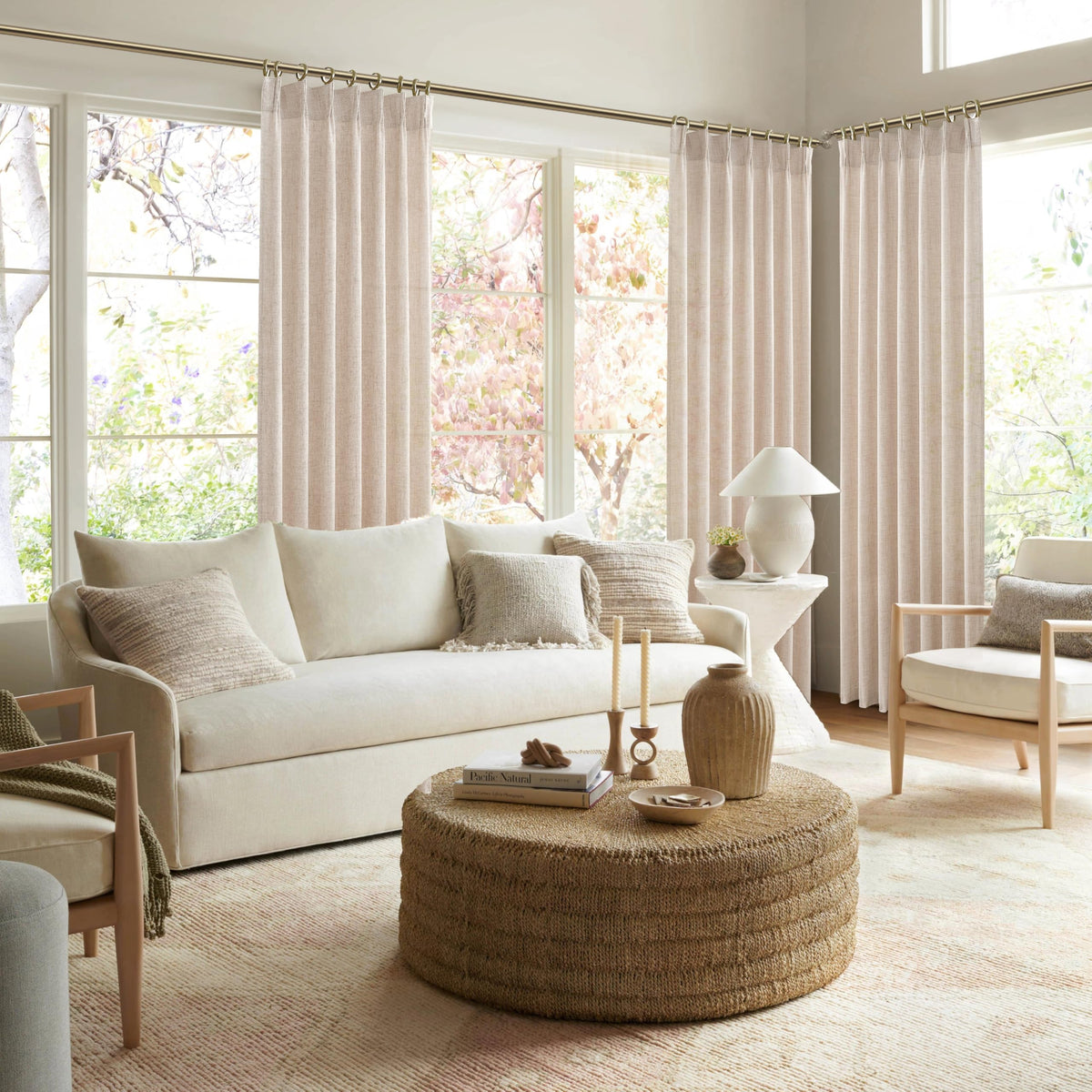 Light Filtering Semi Sheer Linen Curtains 96 Inches 2 Panels Set U55226