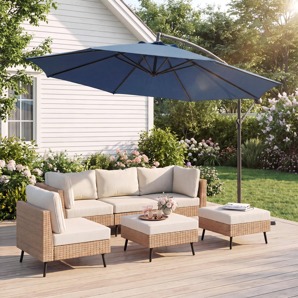 10ft Navy Blue Offset Cantilever Patio Umbrella D7391