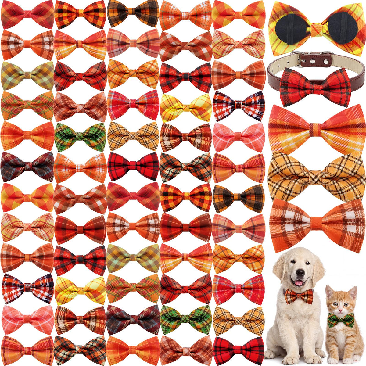 60 Pcs Plaid Dog Collar Bow Ties T633
