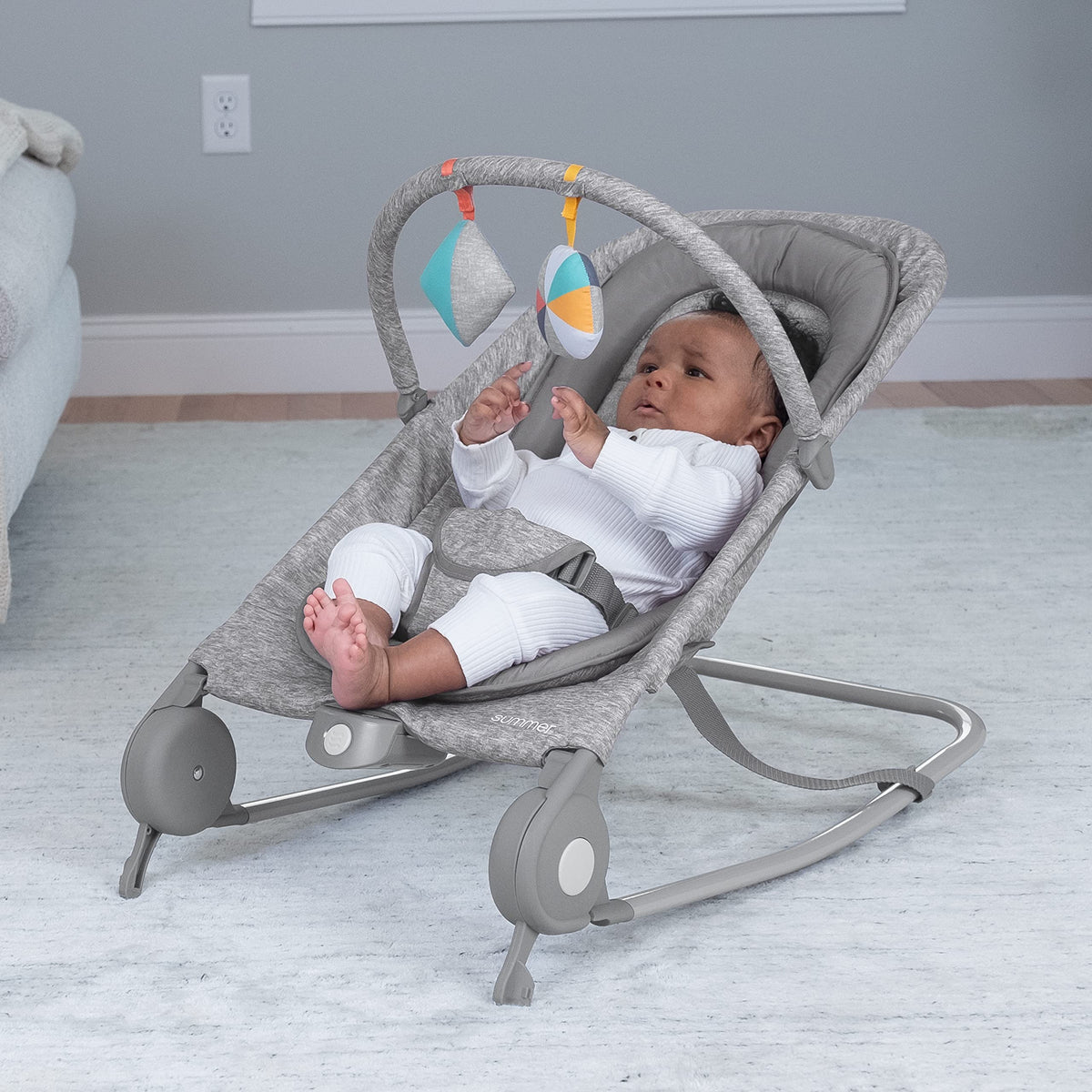 2-in-1 Light Gray Tweed Bouncer & Rocker F727126