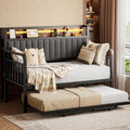 Brown Metal Daybed with Trundle and Storage Headboard K4140