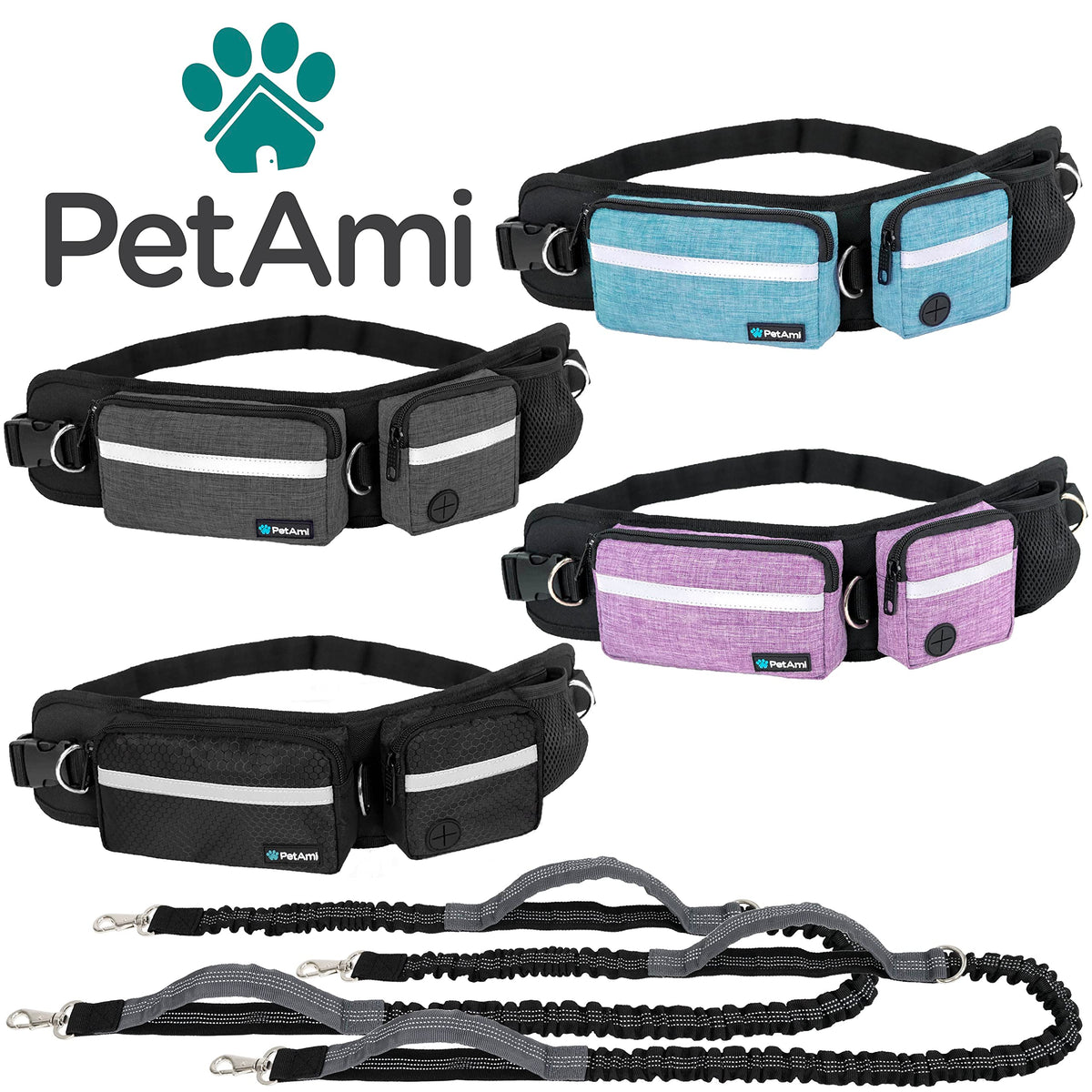 Hands Free Dog Leash with Waist Belt Bag N436