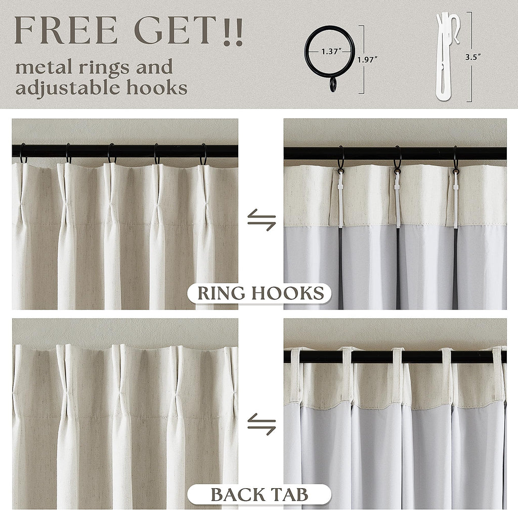 90 Inch Pinch Pleated Linen 100% Blackout Curtains 2 Panels S933993