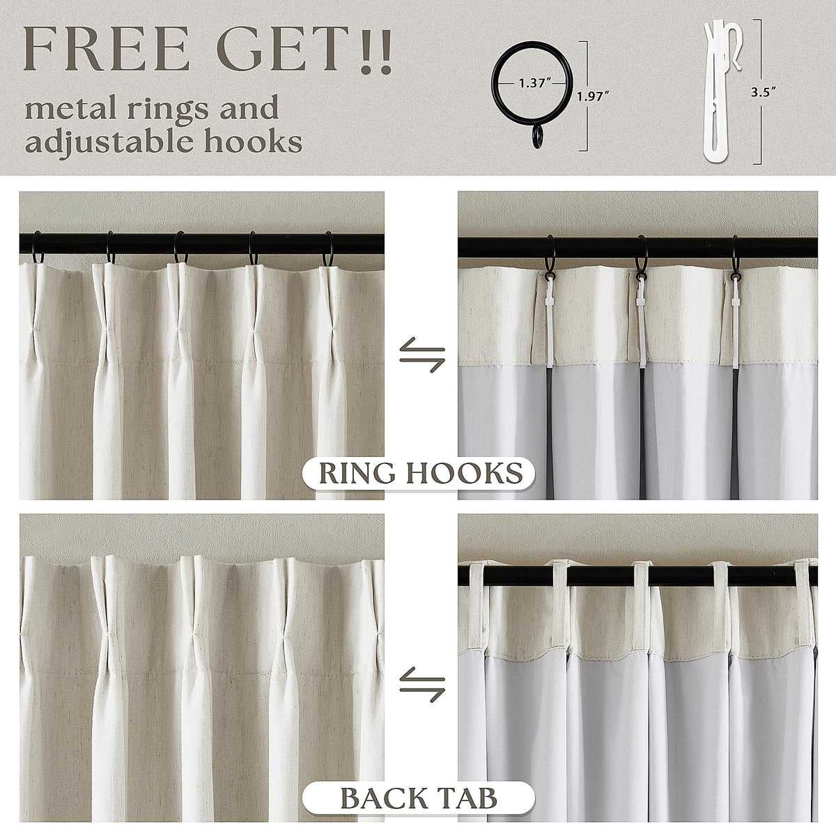 90 Inch Pinch Pleated Linen 100% Blackout Curtains 2 Panels S933993