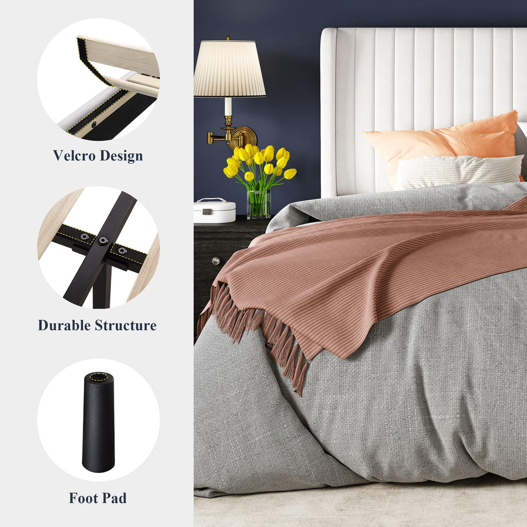 Queen Size White Velvet Upholstered Platform Bed O86166